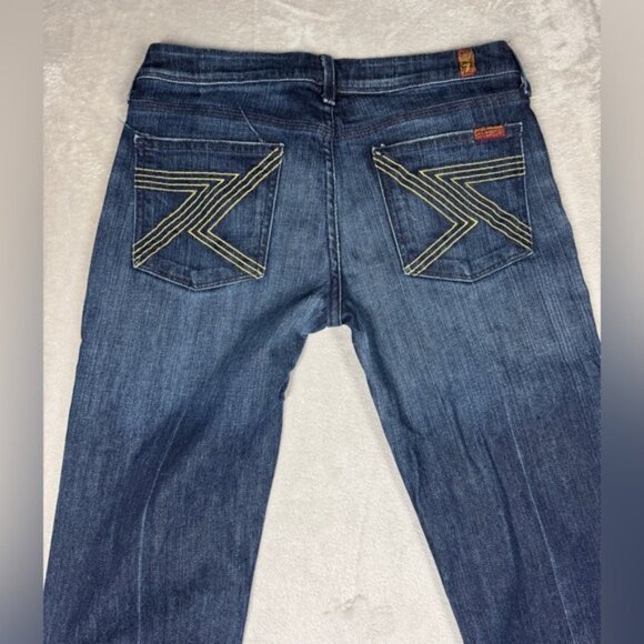 7 for All Mankind Flynt Dojo Style Gold Embroidered Pockets Bootcut Jeans 28 - Picture 2 of 16